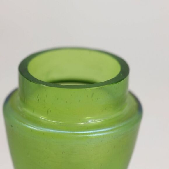 Antique Loetz Austrian Green Art  Glass Unique Deco 20s Vase 6.6 Inch - Picture 2 of 12